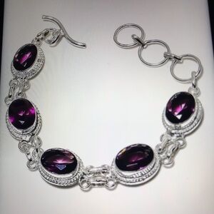 Amethyst Stamped 925 Sterling Silver Bracelet